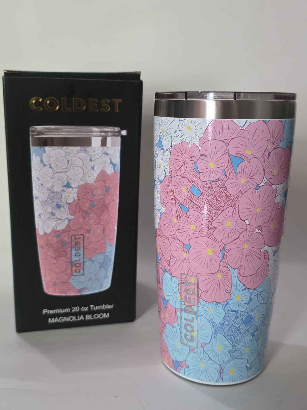 Coldest Magnolia Bloom 20 oz Pink & Blue Floral Tumbler